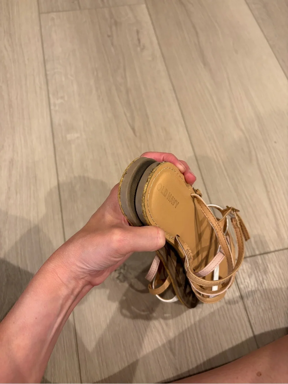 Nude Sandals with Pink and White Straps